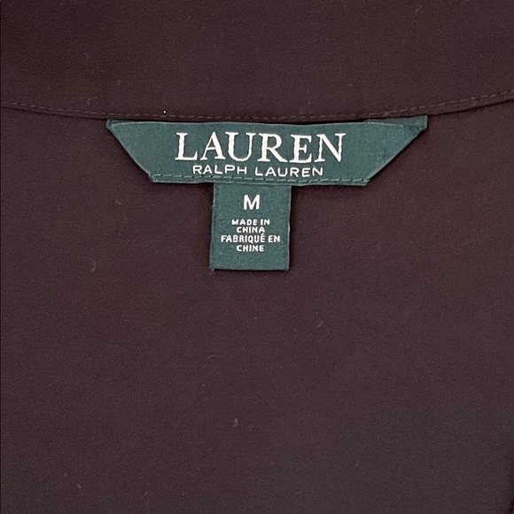 Lauren Ralph Lauren Black Sheer Puff Sleeve Top Size M V-Neck Flowy Elegant - Picture 5 of 7